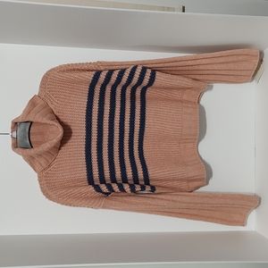 New Cropped Blush & Denim Blue Cowl Neck Long Sleeve Knit Sweater sz Large